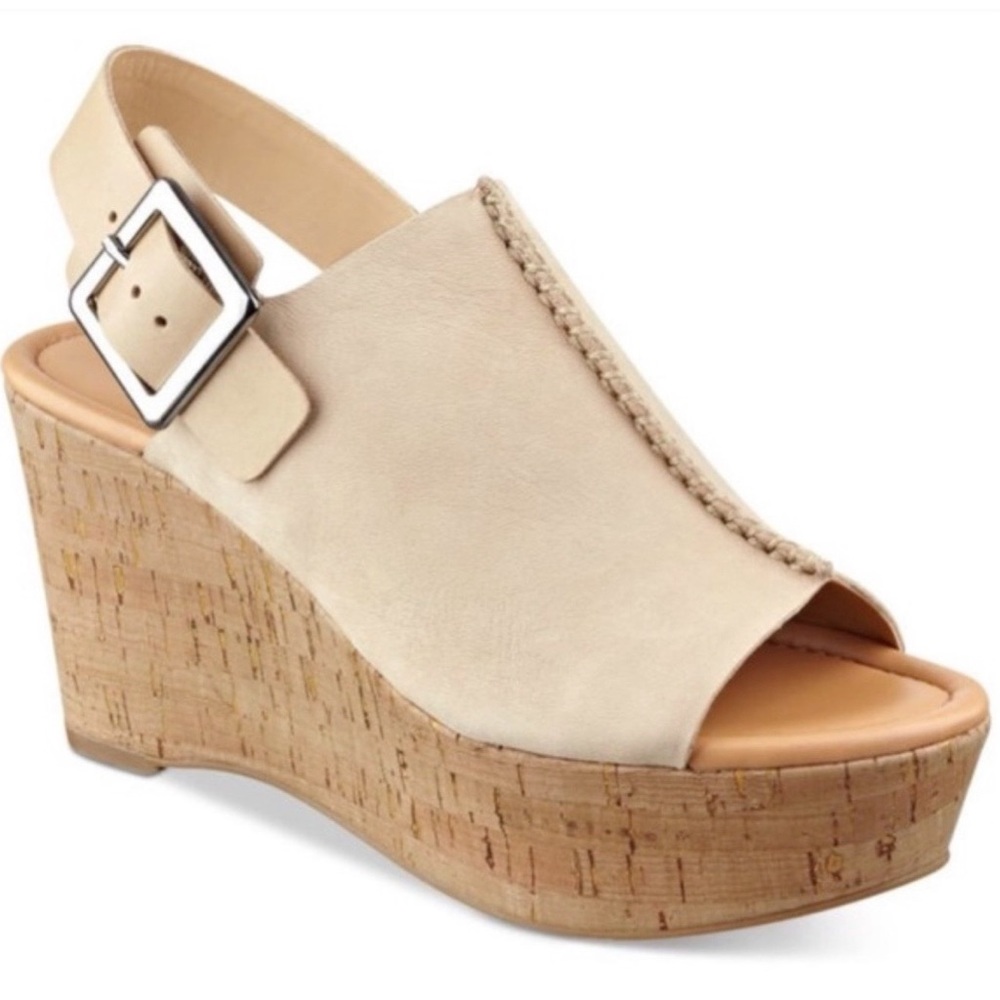 Marc Fisher Sinthya Nubuck Leather Cork Wedge Platform Sandals shoes SZ …